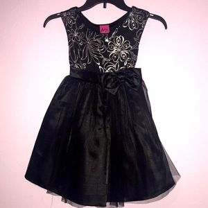 Kids dress Black with Silver flower
